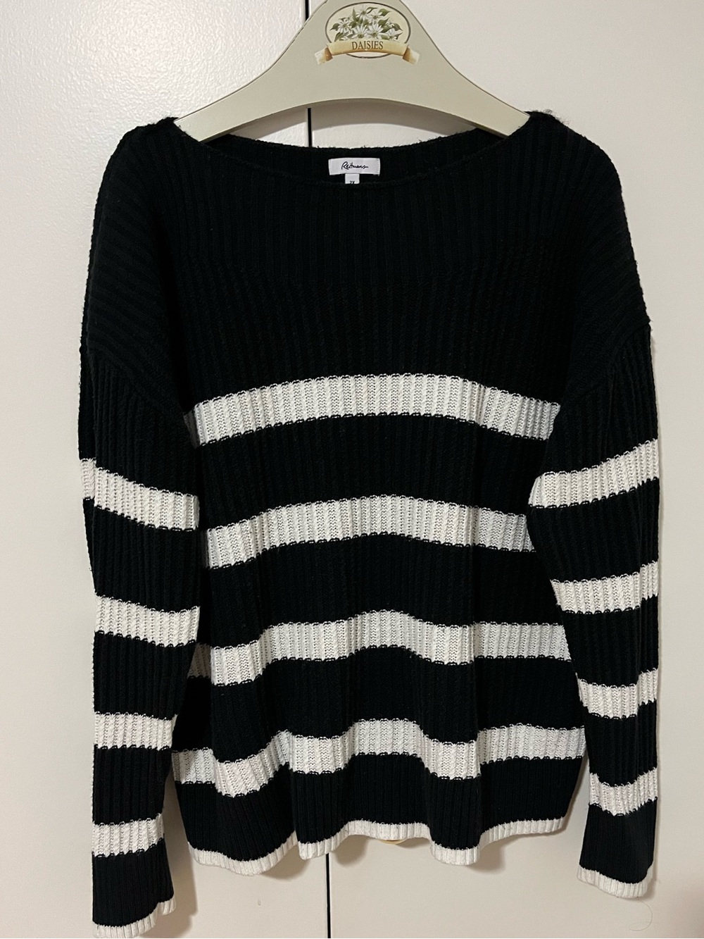 Reitmans Black & White Striped Ribbed Sweater
